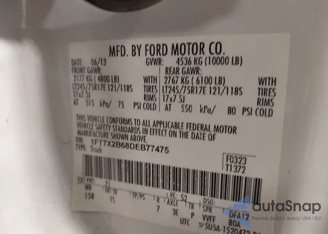 2013 Ford F250 Super Duty from USA, damaged, VIN 1FT7X2B68DEB77475